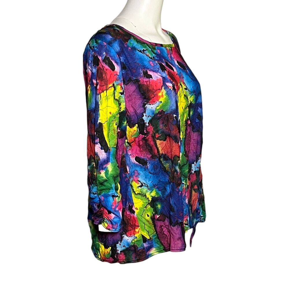 SnoSkins Crinkle Top Womens L Multicolor Abstract Art Print 3/4 Sleeve USA - Picture 4 of 8